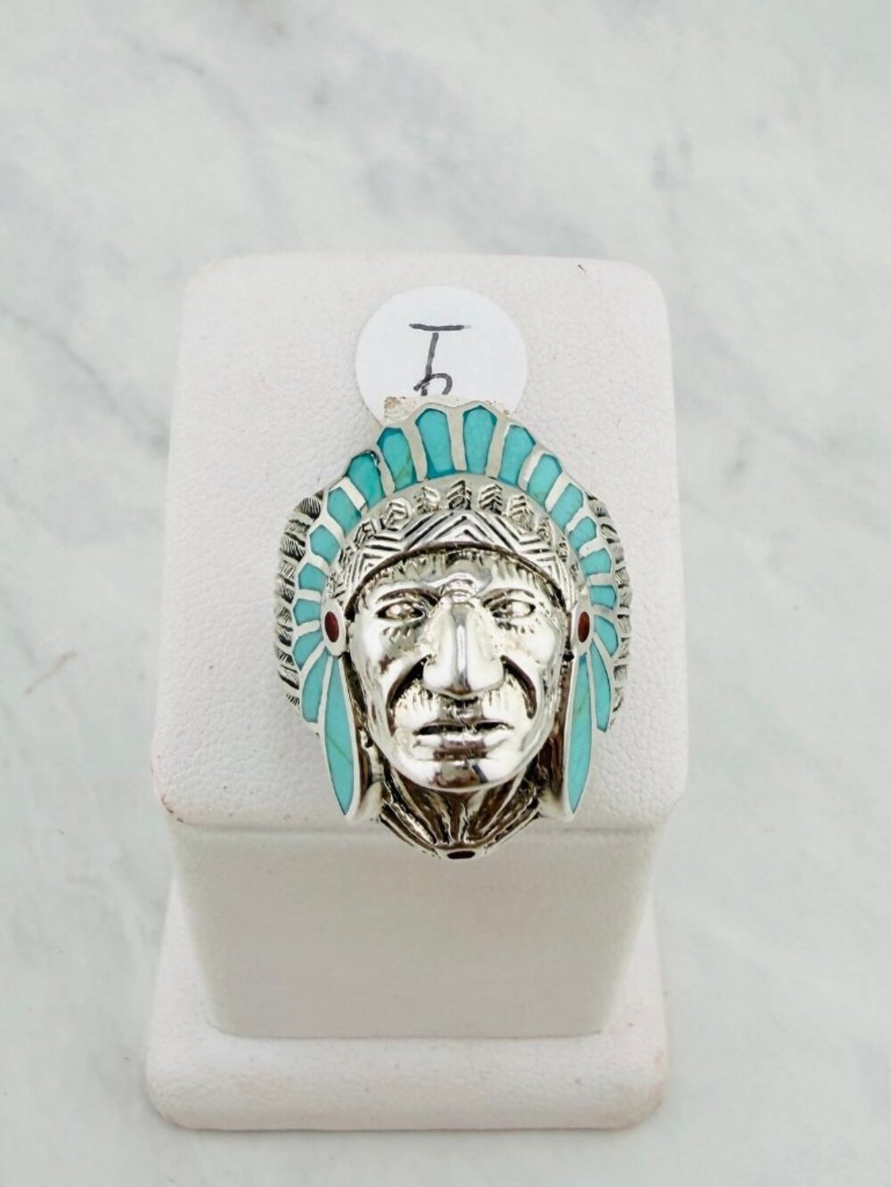 925 sterling silver Native American Chief ring turquoise Indian Face